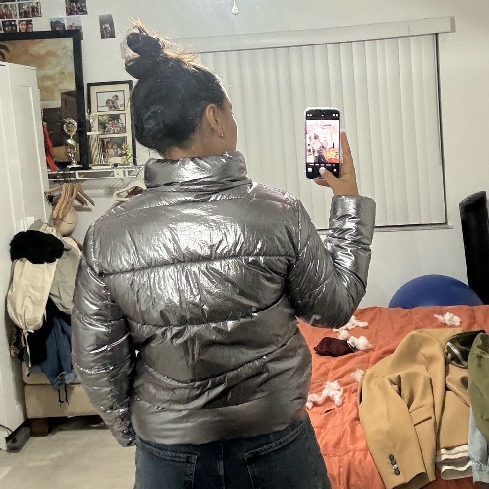 Metallic Silver Puffer Jacket - image 2